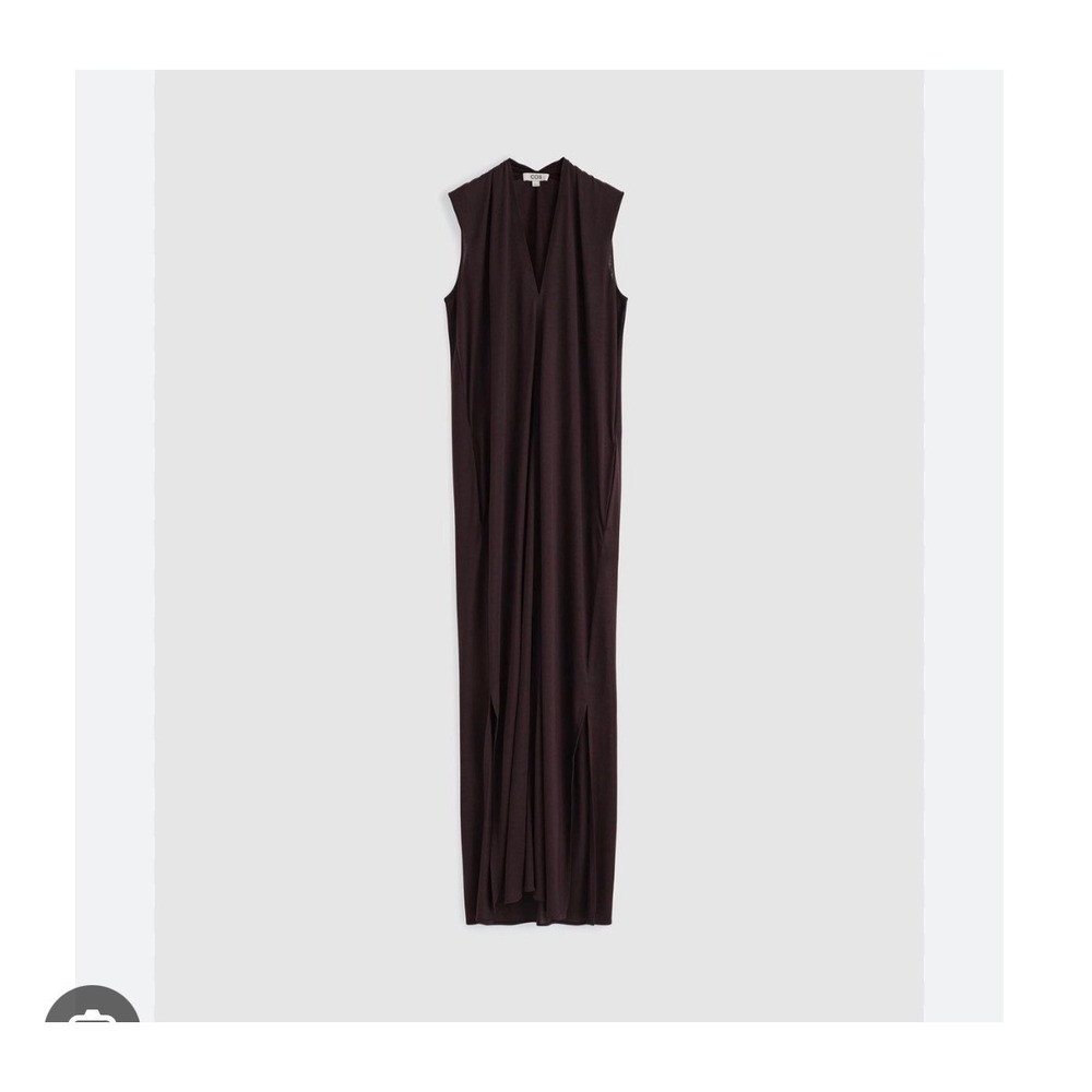 COS Sleeveless V-Neck Draped Maxi Dress Brown Jersey Knit Size Large - Picture 2 of 13
